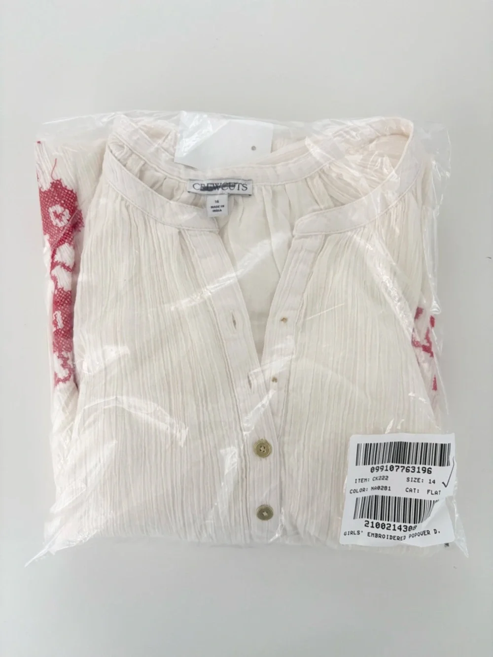 NWT J. Crew Crewcuts Girls' Embroidered Popover Dress Airy Gauze
